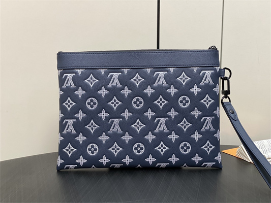 L.V Pochette To-Go Monogram Shadow Calfskin Leather Ink Blue/White