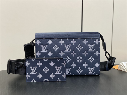 L.V Gaston Wearable Wallet Monogram Shadow Calfskin Leather Ink Blue/White