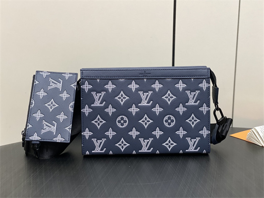 L.V Gaston Wearable Wallet Monogram Shadow Calfskin Leather Ink Blue/White