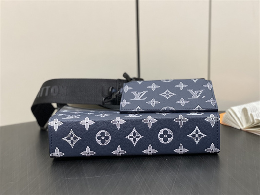 L.V Gaston Wearable Wallet Monogram Shadow Calfskin Leather Ink Blue/White