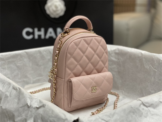 Cha.nel Mini Backpack Grained Calfskin Gold-Tone Metal Pink AP3753