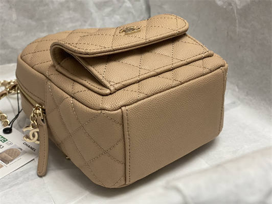 Cha.nel Mini Backpack Grained Calfskin Gold-Tone Metal Beige AP3753