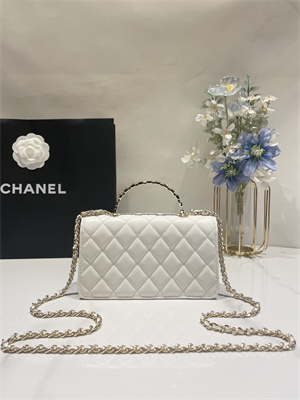 Cha.nel Wallet On Chain Rhinestone Lambskin Gold-Tone Metal White AP3796