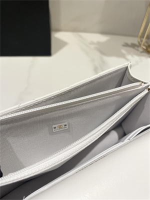 Cha.nel Wallet On Chain Rhinestone Lambskin Gold-Tone Metal White AP3796