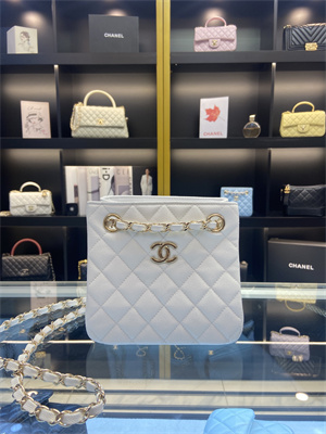 Cha.nel BUCKET BAG Grained Calfskin Gold-Tone Metal White AS3176