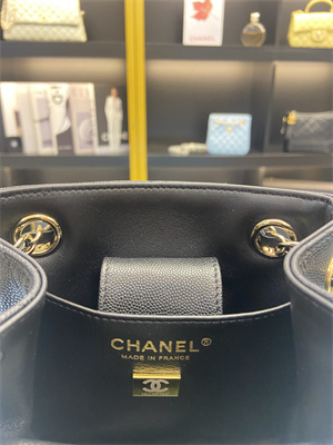 Cha.nel BUCKET BAG Grained Calfskin Gold-Tone Metal Black AS3176