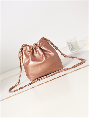 Cha.nel 22 Mini Handbag Shiny Calfskin Gold Tone Metal Copper AS3980