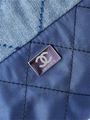 Cha.nel 22 Mini Handbag Washed Denim Silver-Tone Metal Blue AS3980