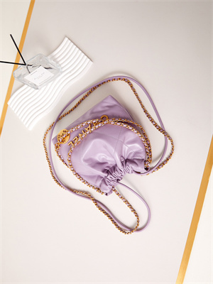 Cha.nel 22 Mini Handbag Shiny Calfskin Gold Tone Metal Purple AS3980
