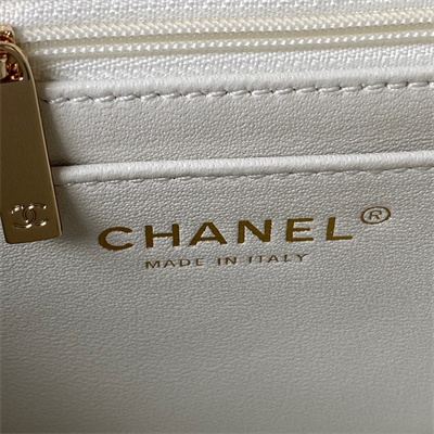 Cha.nel Mini Flap Bag With Diamond Top Handle Lambskin Gold Tone Metal White AS4140