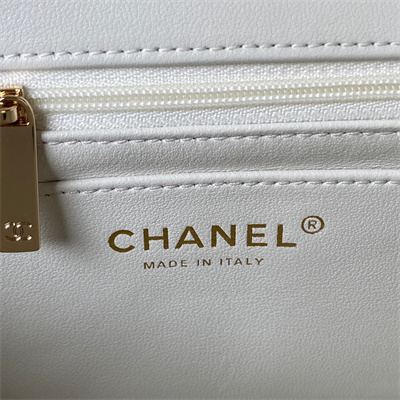 Cha.nel Small Flap Bag With Diamond Top Handle Lambskin Gold Tone Metal White AS4141