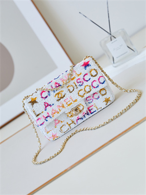 Cha.nel Clutch Sequins & Gold-Tone Metal White AS4561