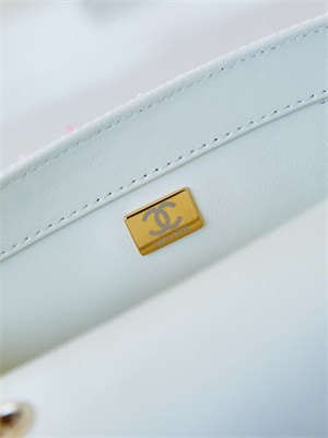 Cha.nel Clutch Sequins & Gold-Tone Metal White AS4561