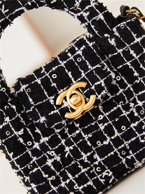 Chanel Clutch With Chain Black and White Tweed  Gold-Tone Metal  AP3435