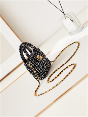 Chanel Clutch With Chain Black and White Tweed  Gold-Tone Metal  AP3435