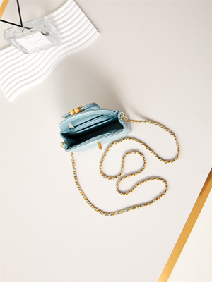 Chanel Clutch With Chain Shiny Aged Calfskin Gold-Tone Metal Lt Blue AP3435