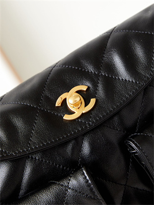 Chanel Hobo Handbag Shiny calfskin Gold Tone Metal Black AS4743