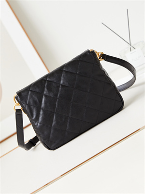 Chanel Hobo Handbag Shiny calfskin Gold Tone Metal Black AS4743