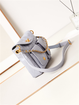 Chanel Hobo Handbag Shiny calfskin Gold Tone Metal Blue AS4743