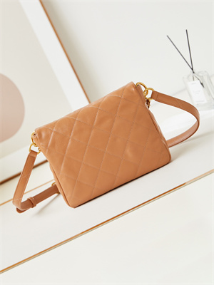 Chanel Hobo Handbag Shiny calfskin Gold Tone Metal Brown AS4743