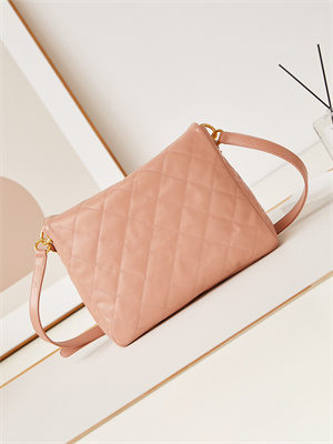 Chanel Large Hobo Handbag Shiny calfskin Gold Tone Metal Pink AS4668