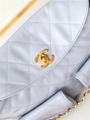 Chanel Large Hobo Handbag Shiny calfskin Gold Tone Metal Blue AS4668