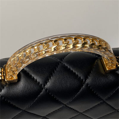 Chanel Mini Flap Bag With Top Handle Lambskin, Resin & Gold-Tone Metal Black Color AS4847