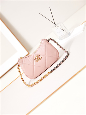 CHANEL 19 CLUTCH WITH CHAIN Shiny Lambskin, Gold-Tone, Silver-Tone & Ruthenium-Finish Metal Pink AP3763