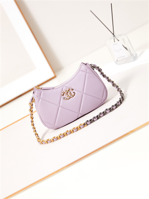 CHANEL 19 CLUTCH WITH CHAIN Shiny Lambskin, Gold-Tone, Silver-Tone & Ruthenium-Finish Metal Lilac AP3763