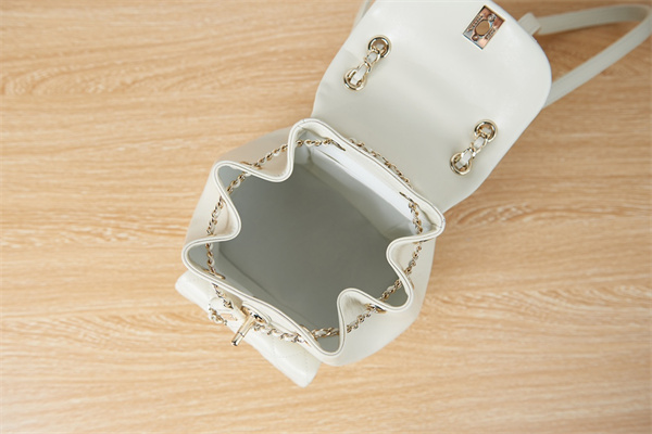 Cha.nel Duma Backpack Lambskin Gold Tone Metal White AS2908