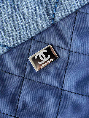 Cha.nel 22 Small Handbag Washed Denim Blue Silver Tone Metal AS3260