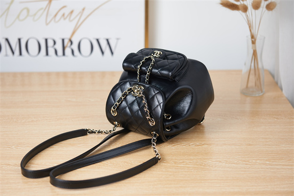 Cha.nel Duma Backpack Calfskin Gold Tone Metal Black AS2908