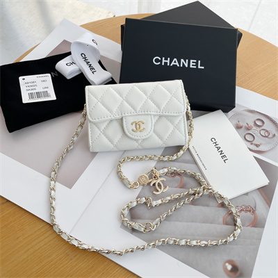 Chanel Belt bag With Chain Grained Calfskin Gold Tone Metal White Color A81081