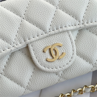 Chanel Belt bag With Chain Grained Calfskin Gold Tone Metal White Color A81081