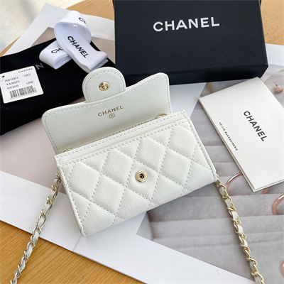 Chanel Belt bag With Chain Grained Calfskin Gold Tone Metal White Color A81081