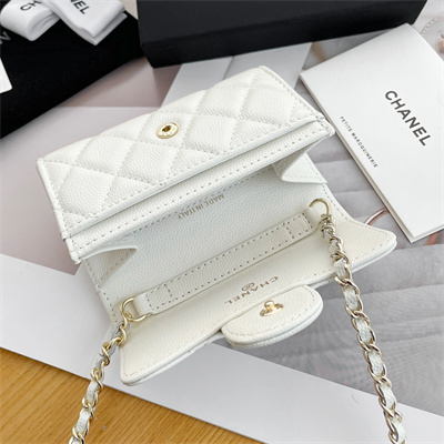 Chanel Belt bag With Chain Grained Calfskin Gold Tone Metal White Color A81081