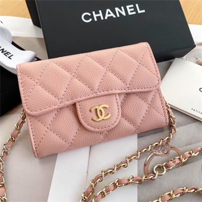 Chanel Belt bag With Chain Grained Calfskin Gold Tone Metal Pink Color A81081