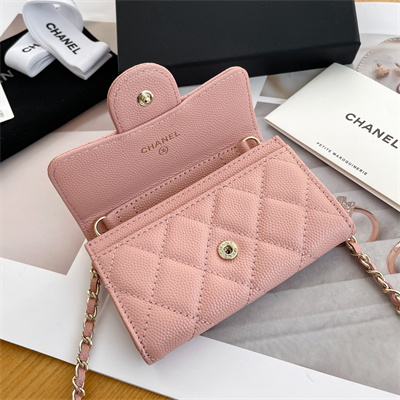 Chanel Belt bag With Chain Grained Calfskin Gold Tone Metal Pink Color A81081