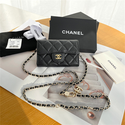 Chanel Belt bag With Chain Grained Calfskin Gold Tone Metal Black Color A81081