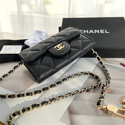 Chanel Belt bag With Chain Grained Calfskin Gold Tone Metal Black Color A81081