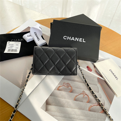 Chanel Belt bag With Chain Grained Calfskin Gold Tone Metal Black Color A81081