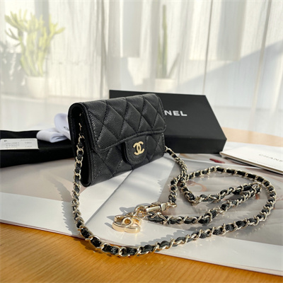 Chanel Belt bag With Chain Grained Calfskin Gold Tone Metal Black Color A81081