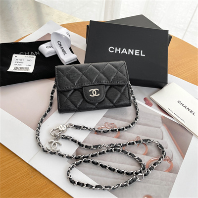 Chanel Belt bag With Chain Grained Calfskin Silver Tone Metal Black Color A81081