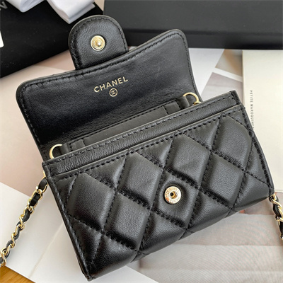 Chanel Belt bag With Chain Lambskin Gold Tone Metal Black Color A81081