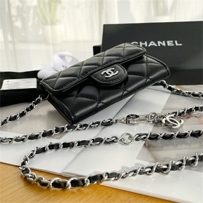 Chanel Belt bag With Chain Lambskin Silver Tone Metal Black Color A81081