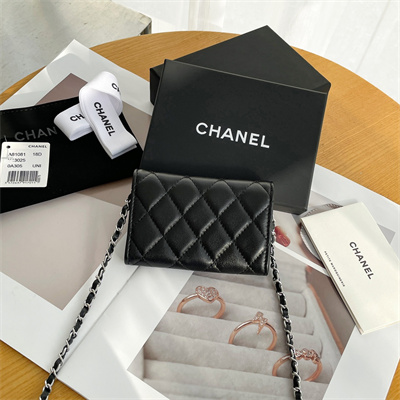 Chanel Belt bag With Chain Lambskin Silver Tone Metal Black Color A81081