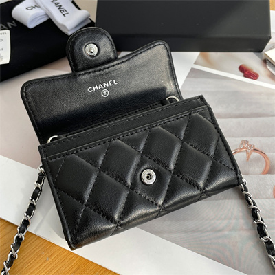 Chanel Belt bag With Chain Lambskin Silver Tone Metal Black Color A81081