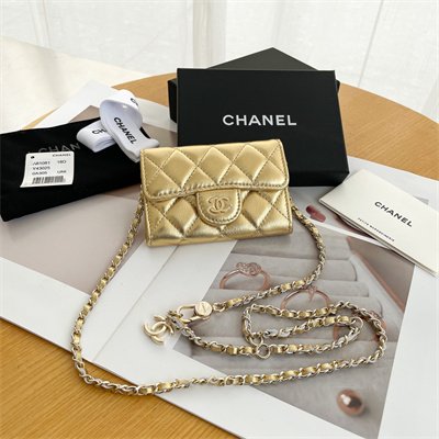 Chanel Belt bag With Chain Metallic Lambskin Gold Tone Metal Gold Color A81081