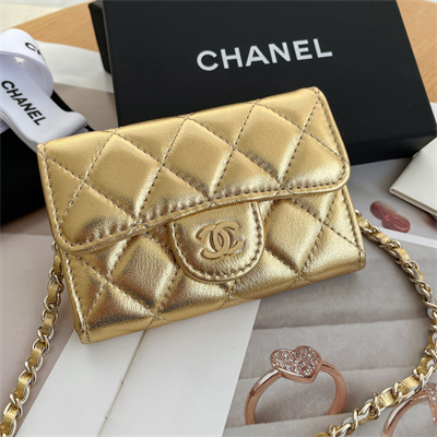 Chanel Belt bag With Chain Metallic Lambskin Gold Tone Metal Gold Color A81081