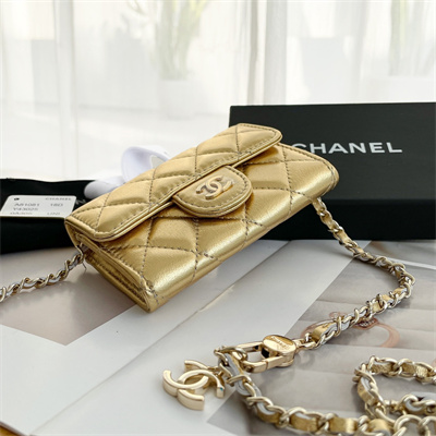 Chanel Belt bag With Chain Metallic Lambskin Gold Tone Metal Gold Color A81081